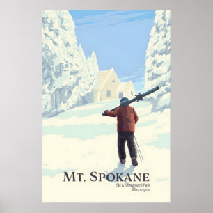 Poster Mt Spokane Parque de Esqui e Snowboard Washington