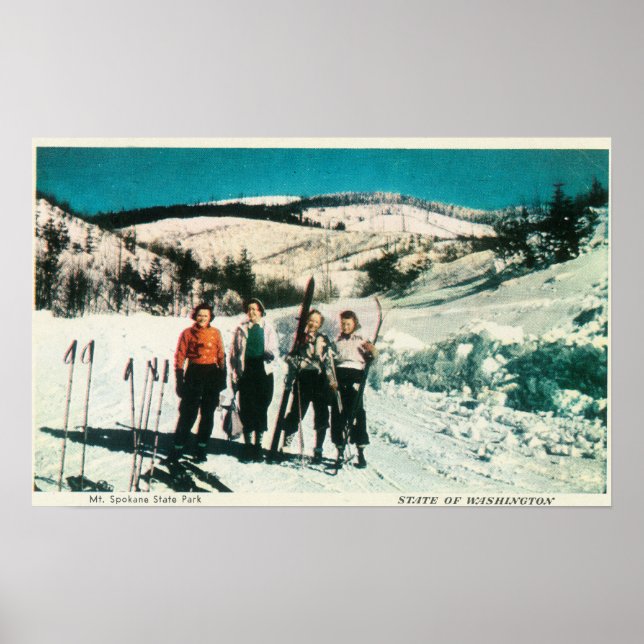 Pôster Mt. Spokane State Park Damas Skiing Washington (Frente)