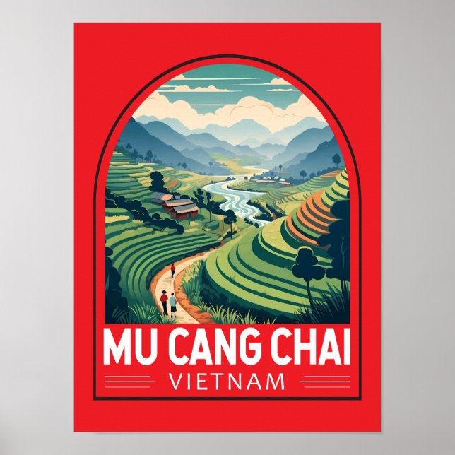 Poster Mu Cang Chai Vietnam Viagem Retro Emblem (Frente)