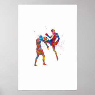 Poster Muay thai cajador em aquarela