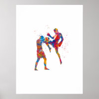Muay thai fighter in watercolor