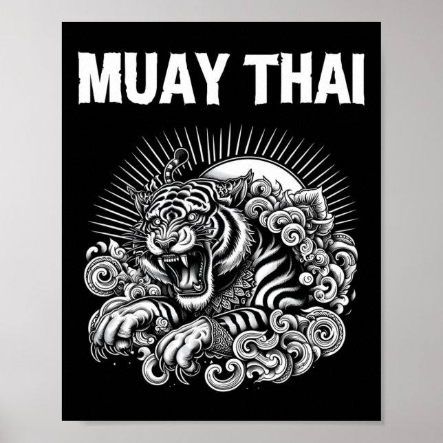 Poster Muay Thai Language Tattoo Tiger Roar Kickboxing Th (Frente)