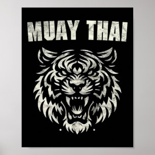 Poster Muay Thai Mma Luta Tatuagem Tigre Rugido Kickboxin