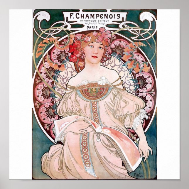 Pôster Mucha champenois paris cor-de-rosa (Frente)