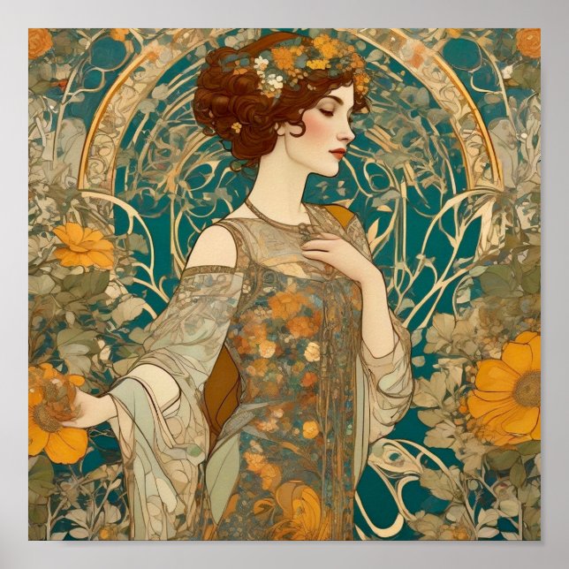 Poster Mucha,Motifs Floral,Arte Publicitária,Checoslováqu (Frente)