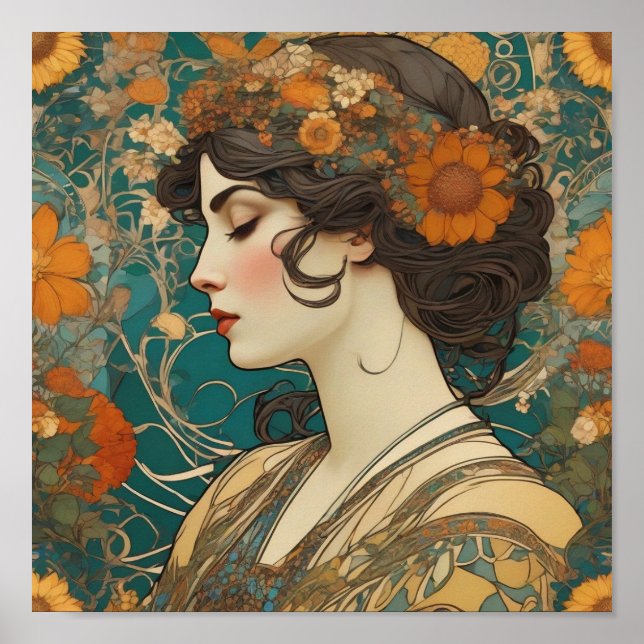 Poster Mucha,Motifs Floral,Arte Publicitária,Checoslováqu (Frente)