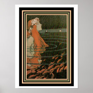 Pôster Mucha "Sereia com Peixe Dourado" Art Nouveau Poste