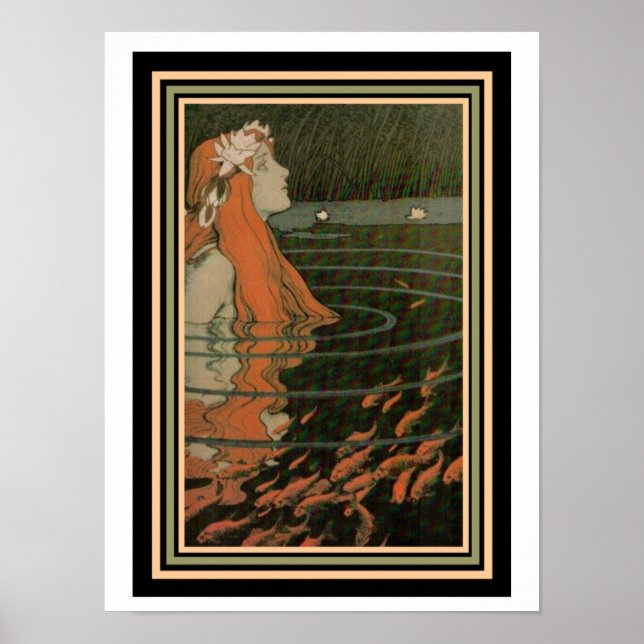 Pôster Mucha "Sereia com Peixe Dourado" Art Nouveau Poste (Frente)