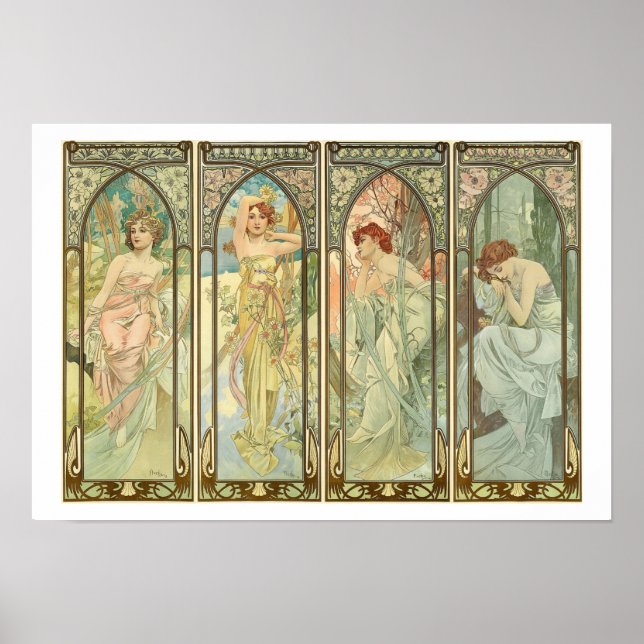 Poster Mucha, Times of the Seasons, Art Nouveau (Frente)