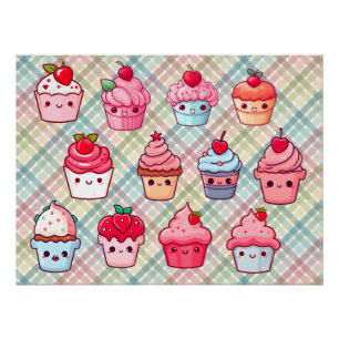 Pôster Muffin de comida de cupcake Kawaii