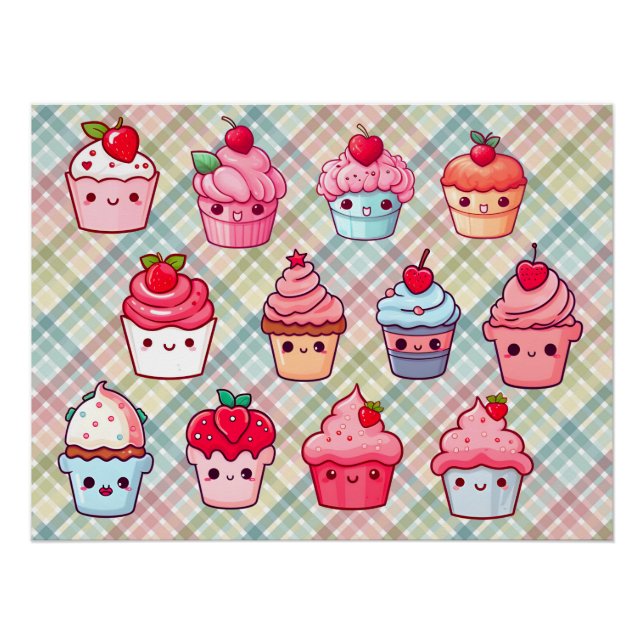 Pôster Muffin de comida de cupcake Kawaii (Frente)