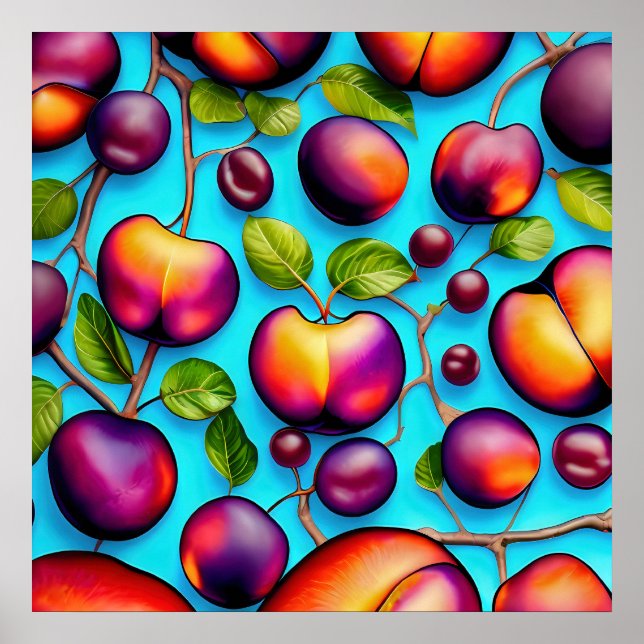 Poster muitas pinturas de fruta de ameixa (Frente)