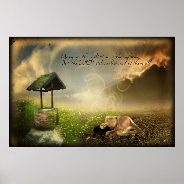 Poster Muitas são as aflições (Scripture Art Poster) (Frente)