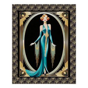 Pôster Muito Elegante Art Deco Lady.