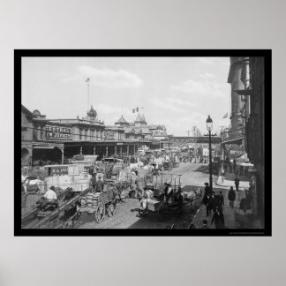 Pôster Muitos negócios na West Street em Nova Iorque 1901