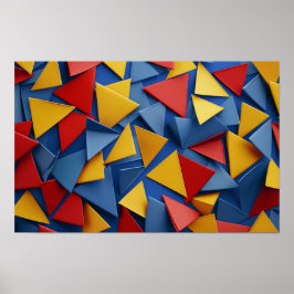 Poster Muitos triângulos em vermelho, amarelo e azul