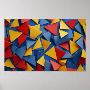 Poster Muitos triângulos em vermelho, amarelo e azul