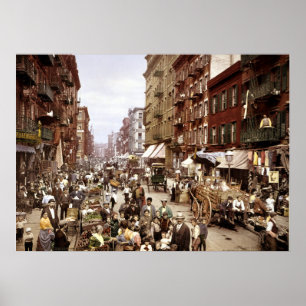 Poster Mulberry Street c1900 EUA - Vintage Nova York