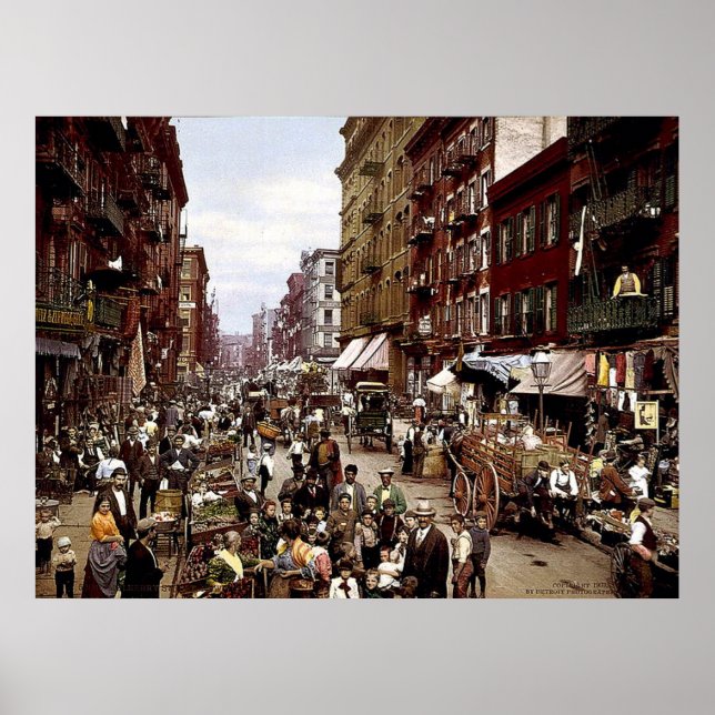 Poster Mulberry Street NYC por volta de 1900 Canvas Print (Frente)