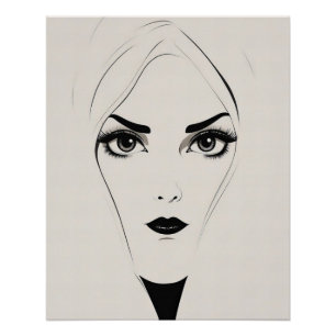 Pôster Mulher Abstrato Branca e Negra Negra
