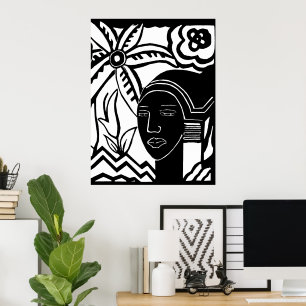 Poster mulher africana, abstrato, arte negra