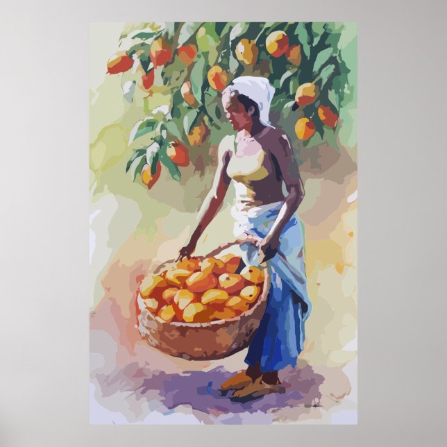Poster Mulher africana coletando fruta de mongo (Frente)
