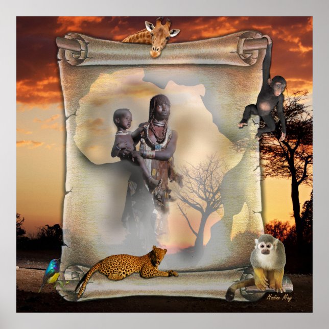 Poster Mulher africana e criança (Frente)