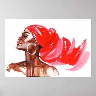 Poster Mulher africana, retrato aquarela, estilo moda