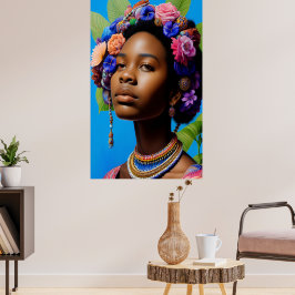 Poster Mulher africana tribal com flores no cabelo