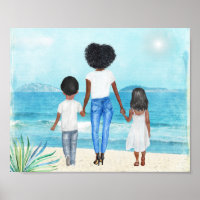Mulher afro-americana com Children Beach