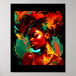 Poster Mulher afro-americana de arte preto bela