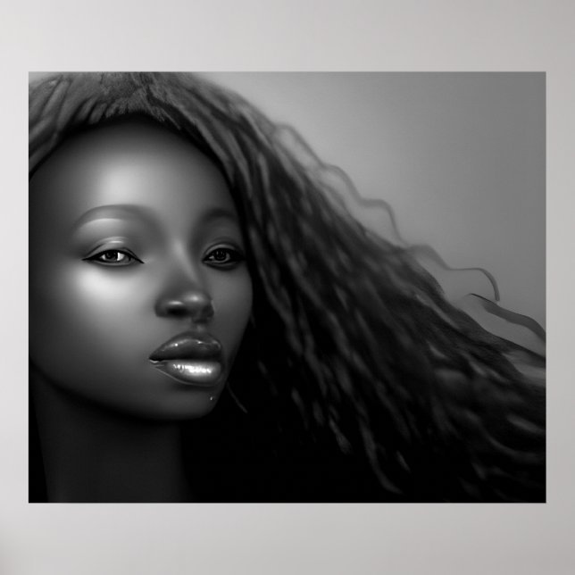 Poster Mulher afro-americana luar Monocromático (Frente)