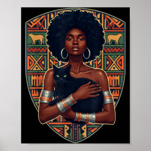 Poster Mulher afro gato preto arte africana rainha melani