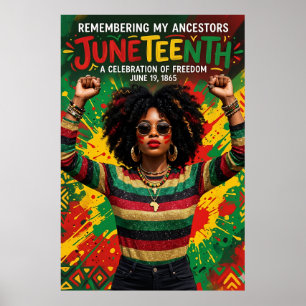 Poster Mulher Afro Juneteenth, Menina Negra Melanina