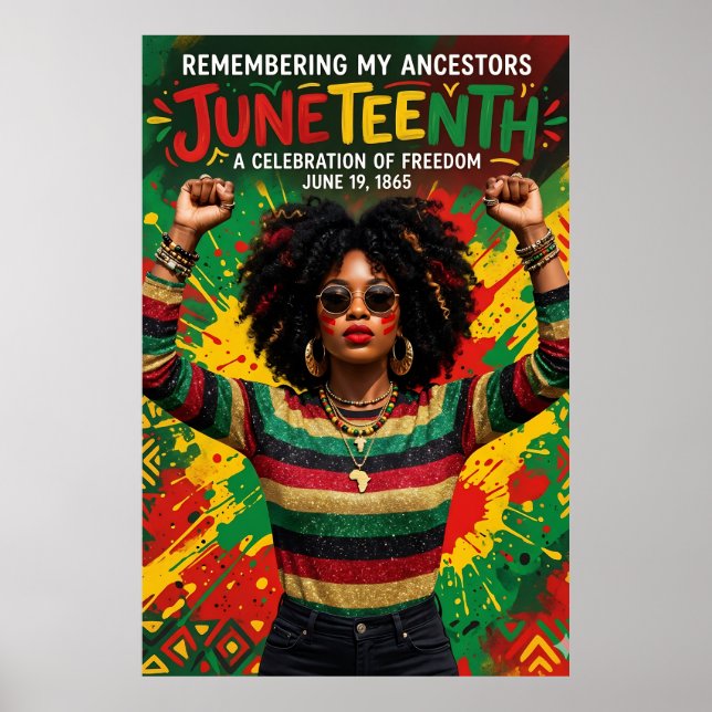 Poster Mulher Afro Juneteenth, Menina Negra Melanina (Frente)