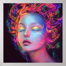 Poster Mulher alienígena com cabelo cósmico