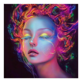 Pôster Mulher alienígena com cabelo cósmico