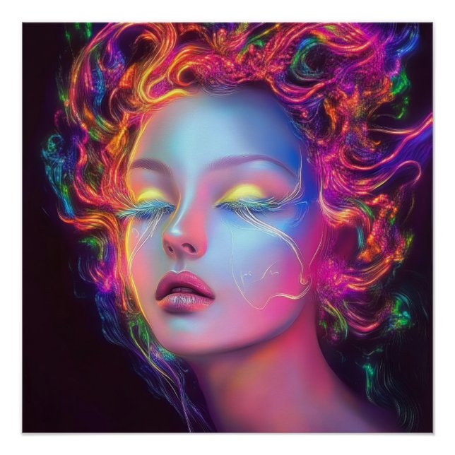 Pôster Mulher alienígena com cabelo cósmico (Frente)