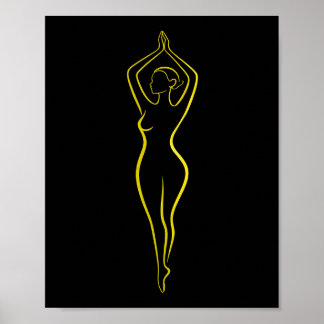 Poster Mulher Amarela Neon Arte Linha Corpo Preto Minimal