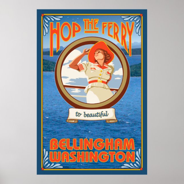Poster Mulher Andando Ferry - Bellingham, Washington (Frente)