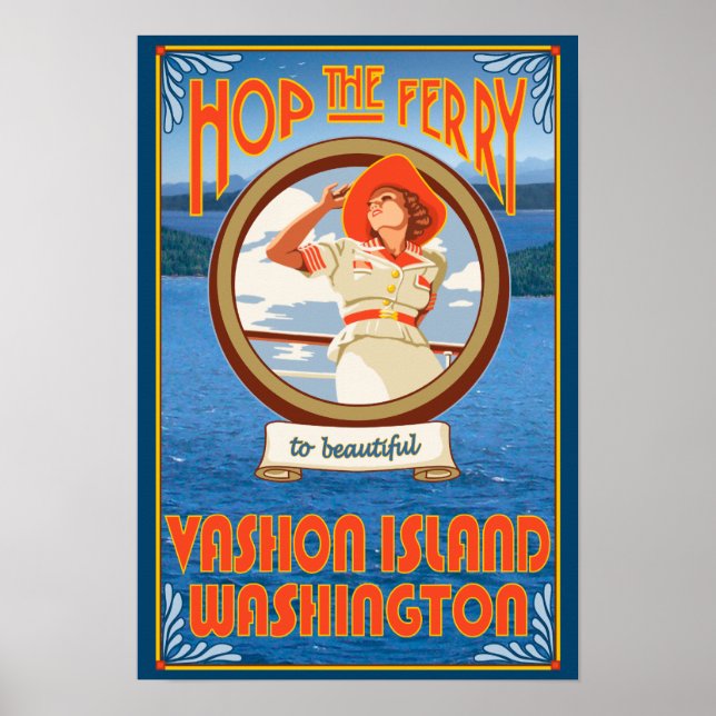 Poster Mulher Andando Ferry - Ilha Vashon, Washington (Frente)