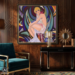 Poster Mulher Art Déco Vintage com Cortinas por S. Chompr