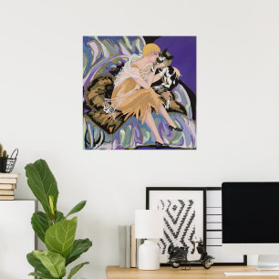 Poster Mulher Art Déco Vintage com Gato por S. Chompre