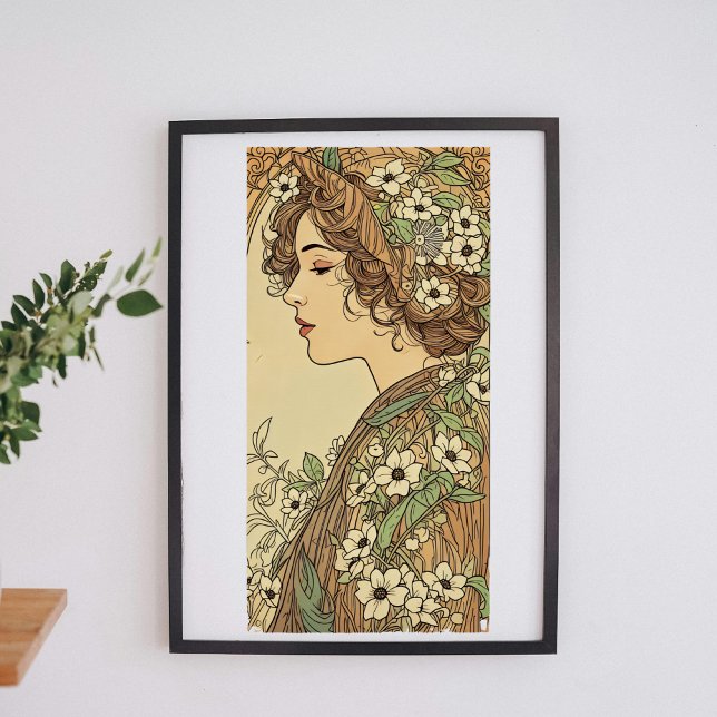 Pôster Mulher Art Nouveau com flores da primavera  (Criador carregado)
