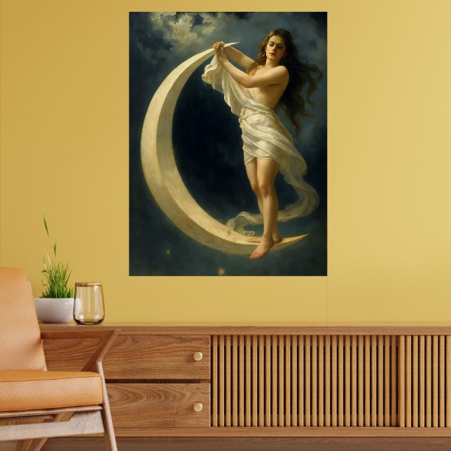 Poster Mulher Art Nouveau montada numa lua crescente (Sala de Estar 2)