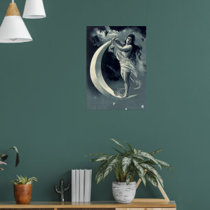 Poster Mulher Art Nouveau na Lua Crescente