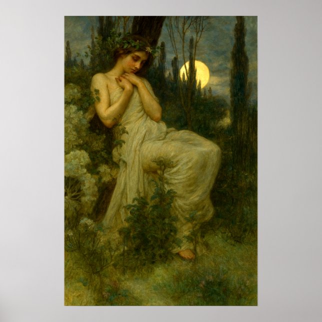 Poster Mulher Art Nouveau no Jardim Sob a Lua de Junho (Frente)