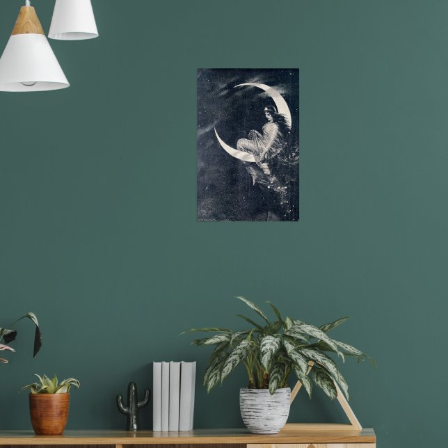 Poster Mulher Art Nouveau Vintage na Lua Crescente (Sala de Estar 1)