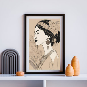 Poster Mulher Asiática Elegante – Linha Minimalista Botân