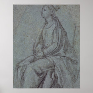 Pôster Mulher assentada, c.1514 (giz preto & branco em